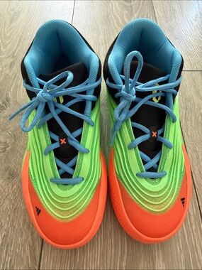 adidas Kids Bright Green & Orange Sneakers with Blue Laces